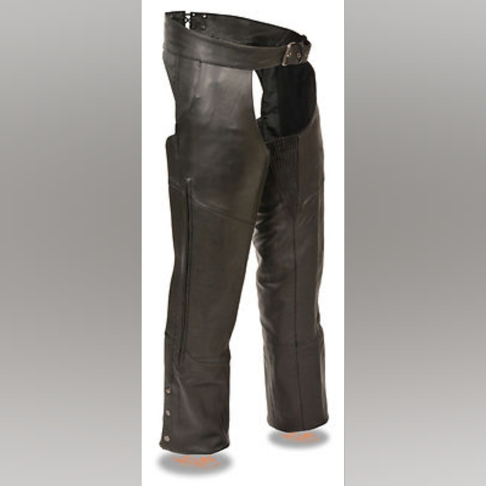 Men's Naked Leather Huge Side Vented Jean Pocket Chaps w/ Thigh Stretch SZ M
